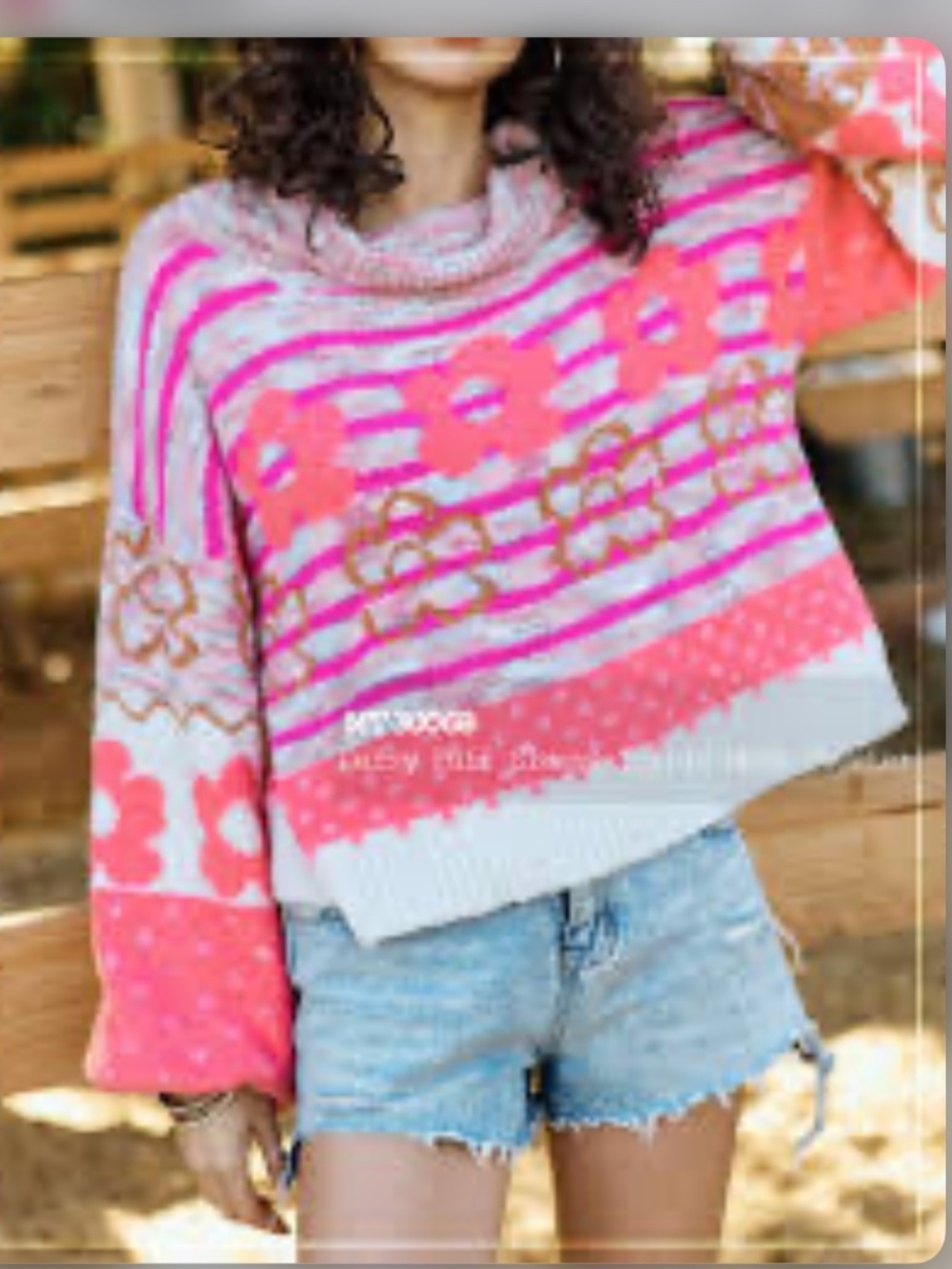 Mello Los Angeles Fuzzy Daisy Puff Sleeve Sweater Size Small